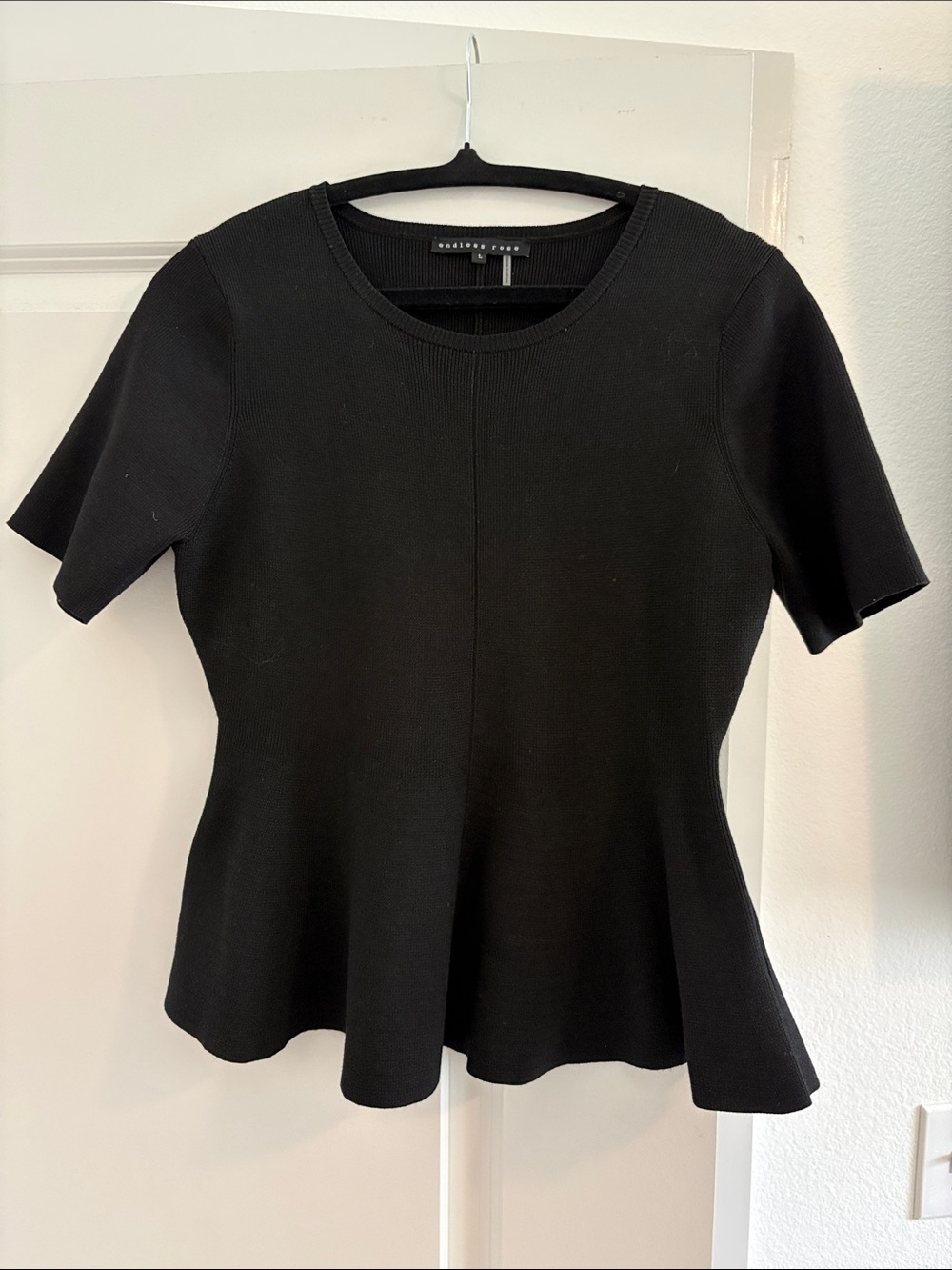 Endless Rose Black Short-Sleeve Flared Hem Top